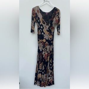 Salaam‎ Floral Faux Wrap Jersey Knit Dress Womens Size Medium (619)